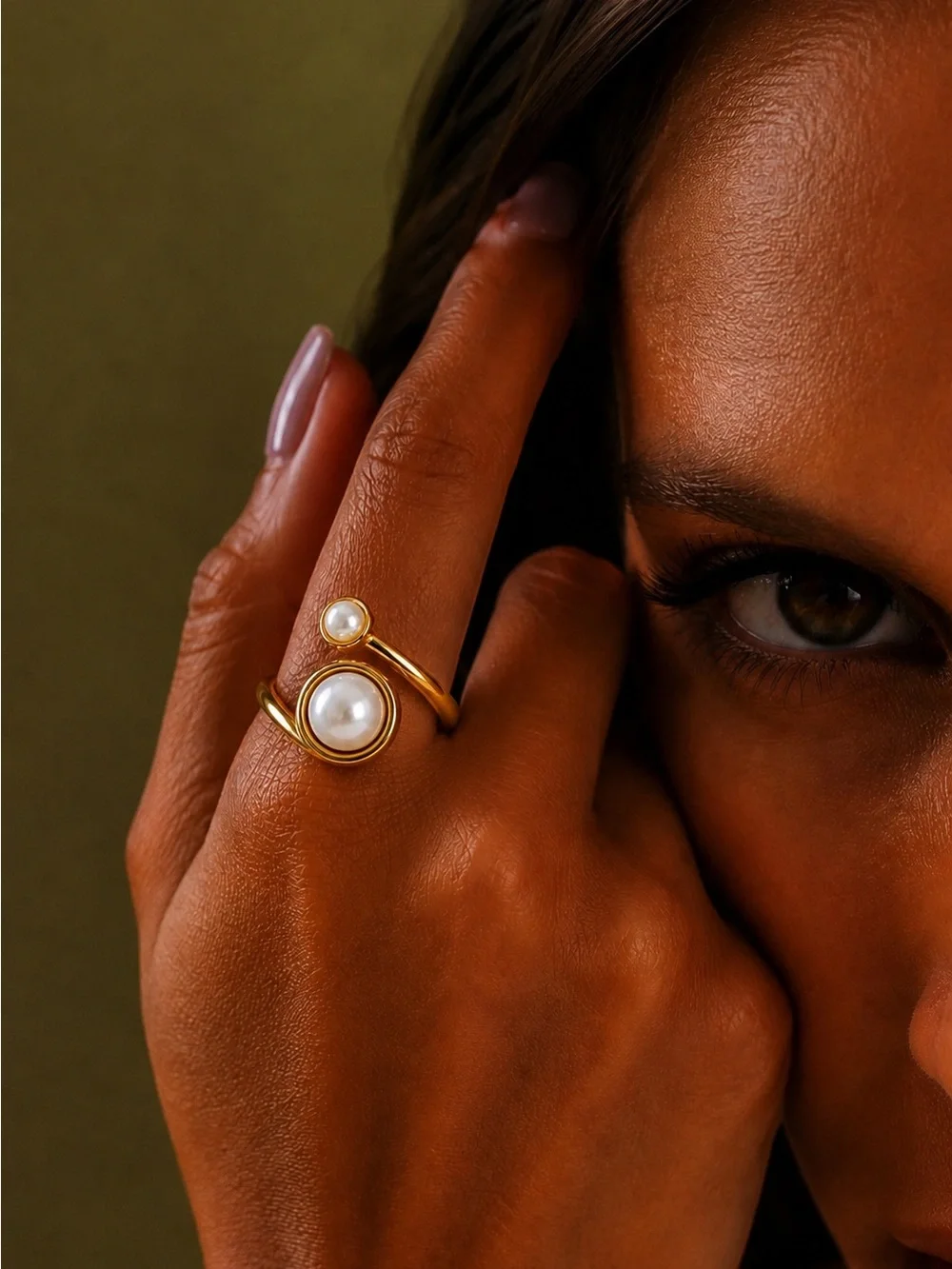 Gold-Tone Double Pearl Open Ring